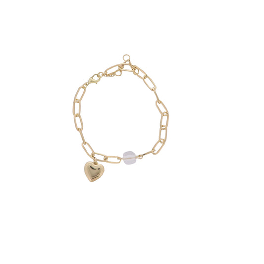 Gold Paperclip Bracelet with Gold Heart Charm