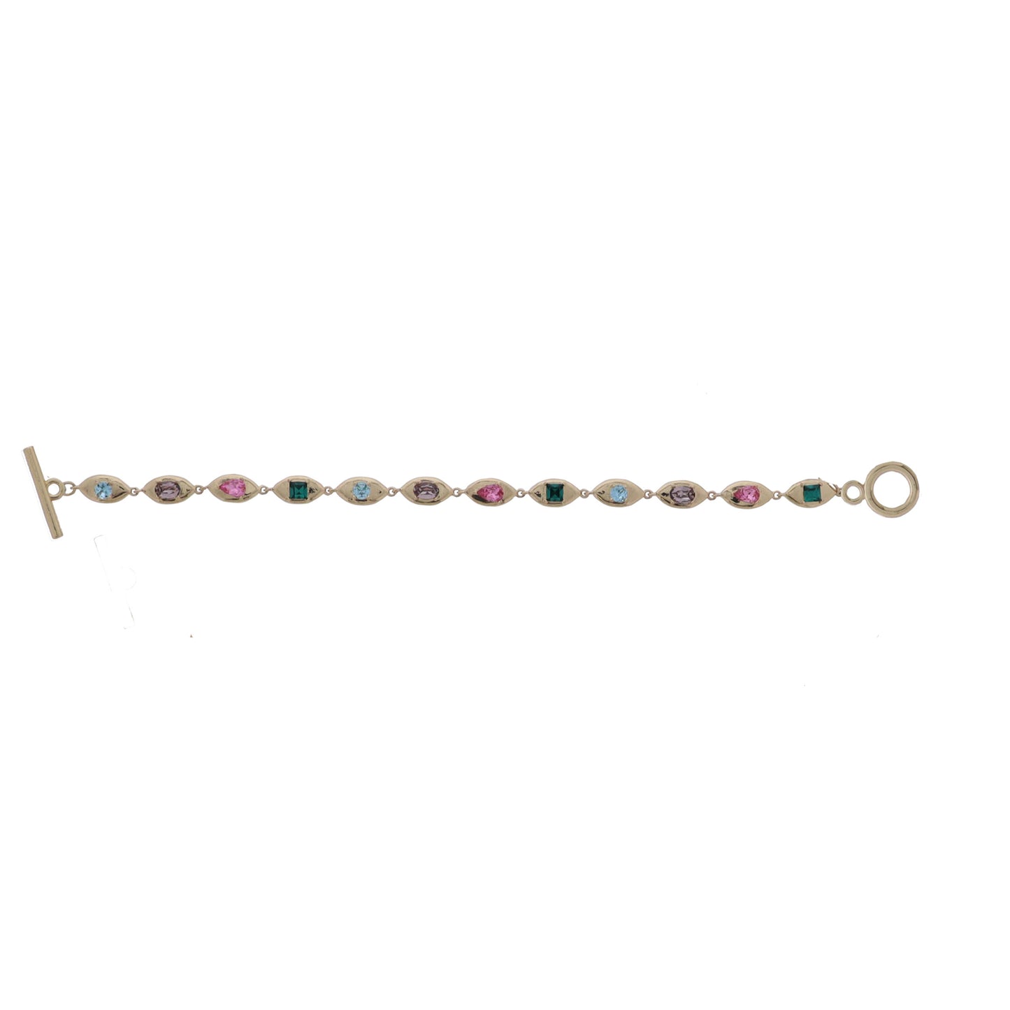 Pink, Green, Light Blue, Purple Pointed Oval with Crystal Link Chain Bracelet