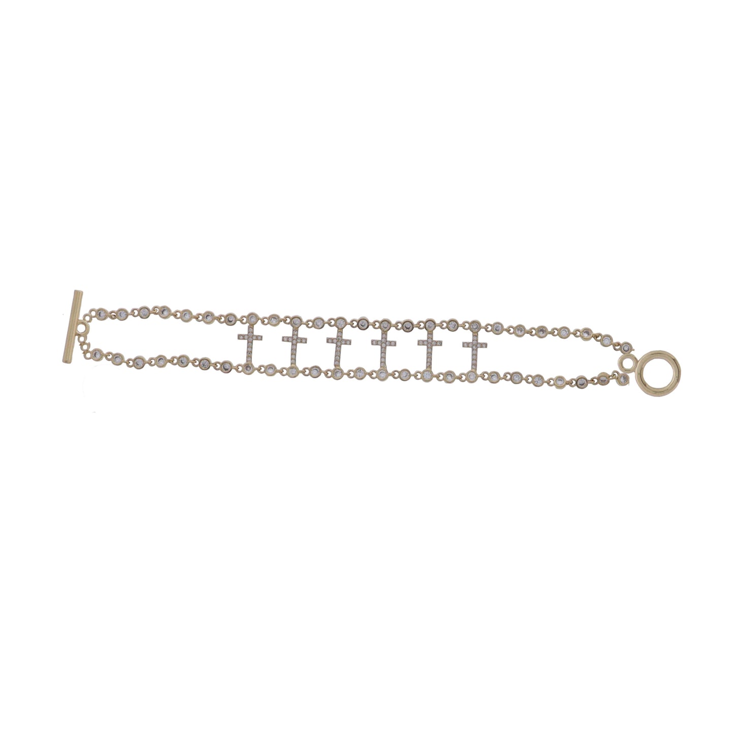 Clear Crystal Link Chain Bracelet with Clear Crystal Crosses
