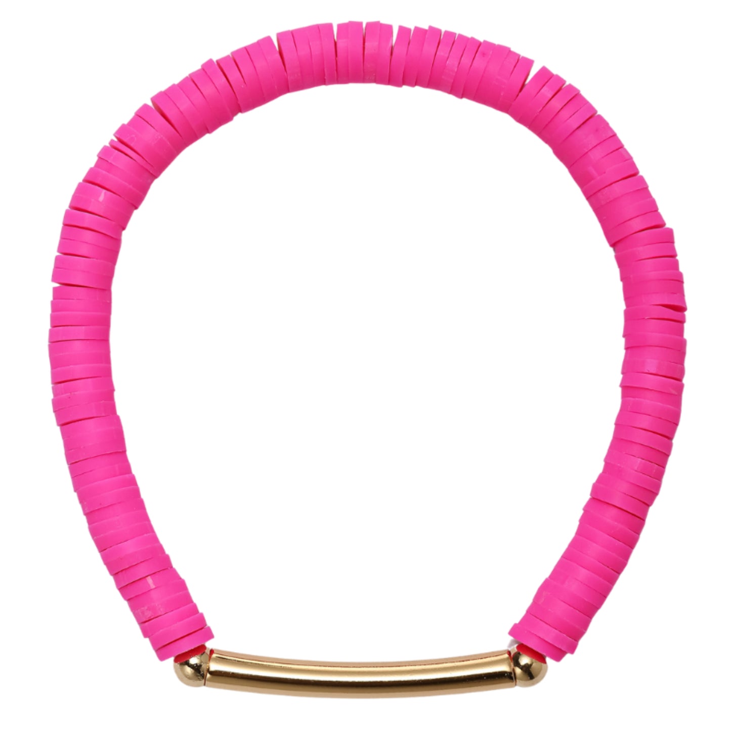 Hot Pink Rubber Beaded Bracelet with Bar