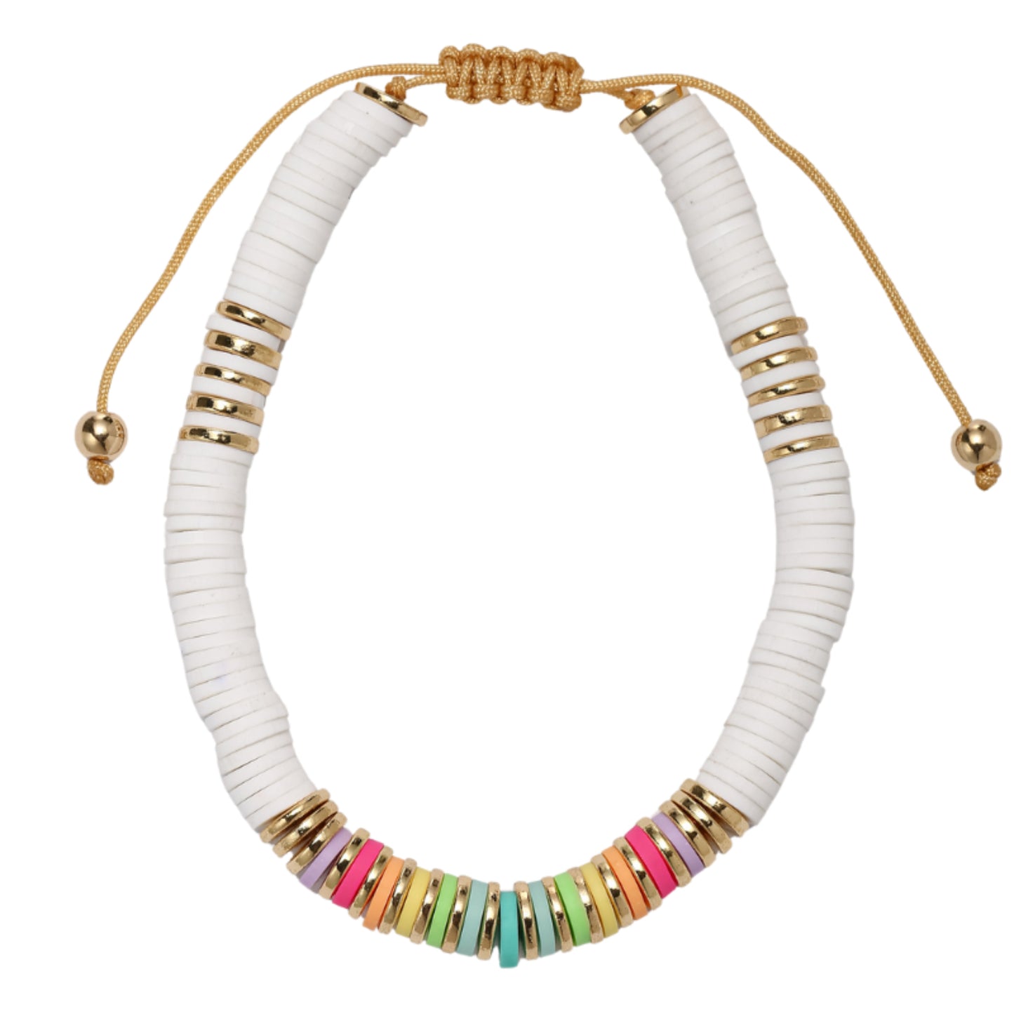 White, Multi Rubber Beaded Bracelet with Spacers