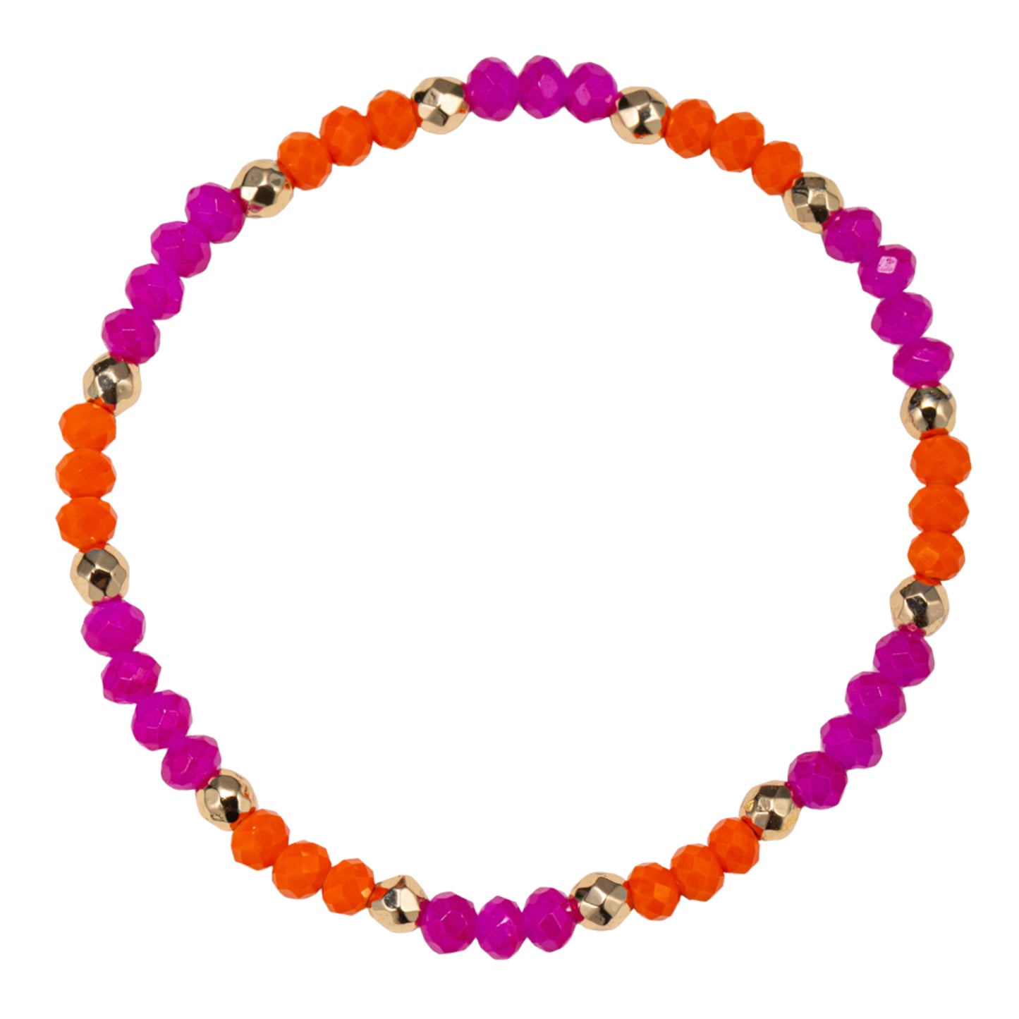 Orange, Pink Faceted Beaded Stretch Bracelet with Gold Spacers