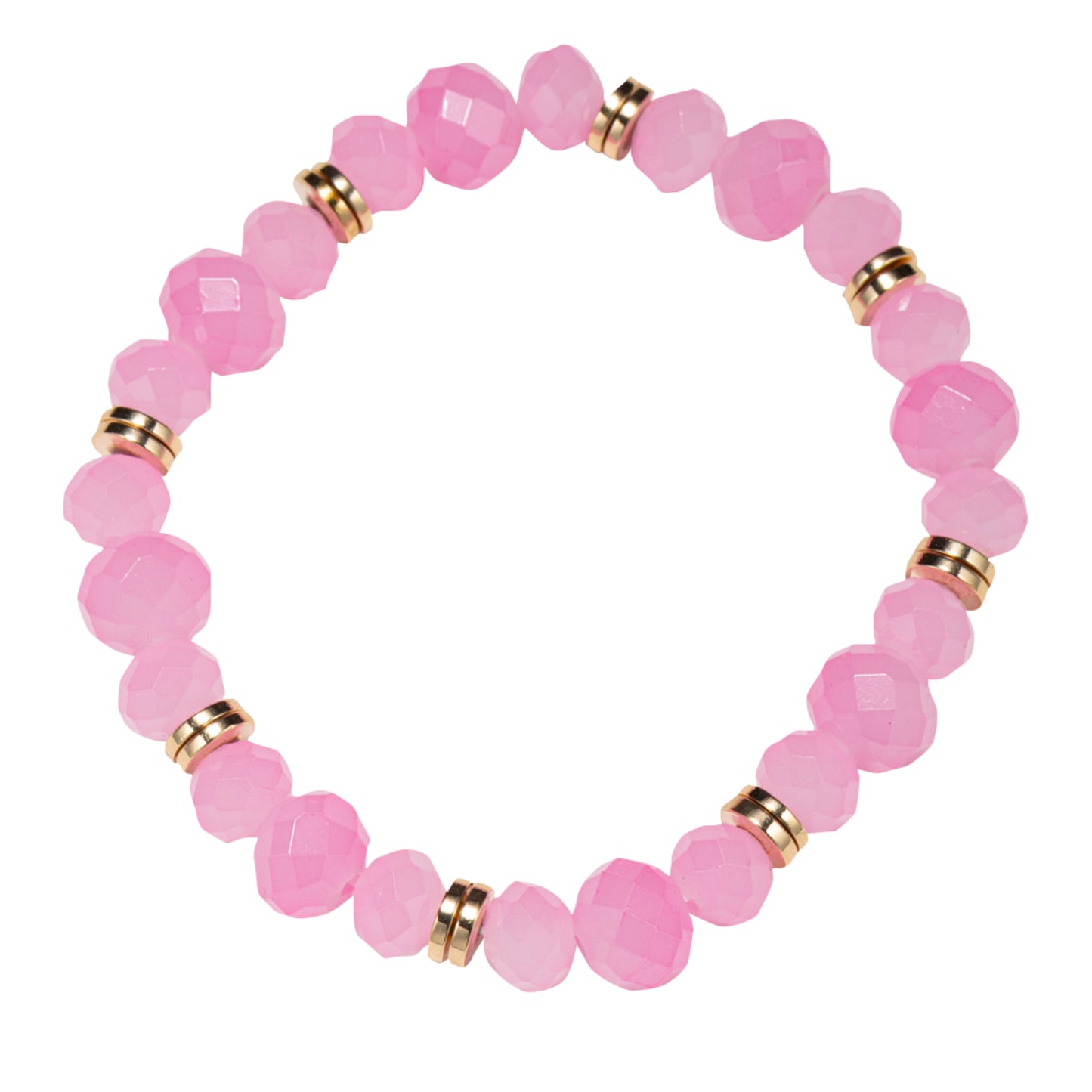 Light Pink Large Beaded Stretch Bracelet with Gold Spacers
