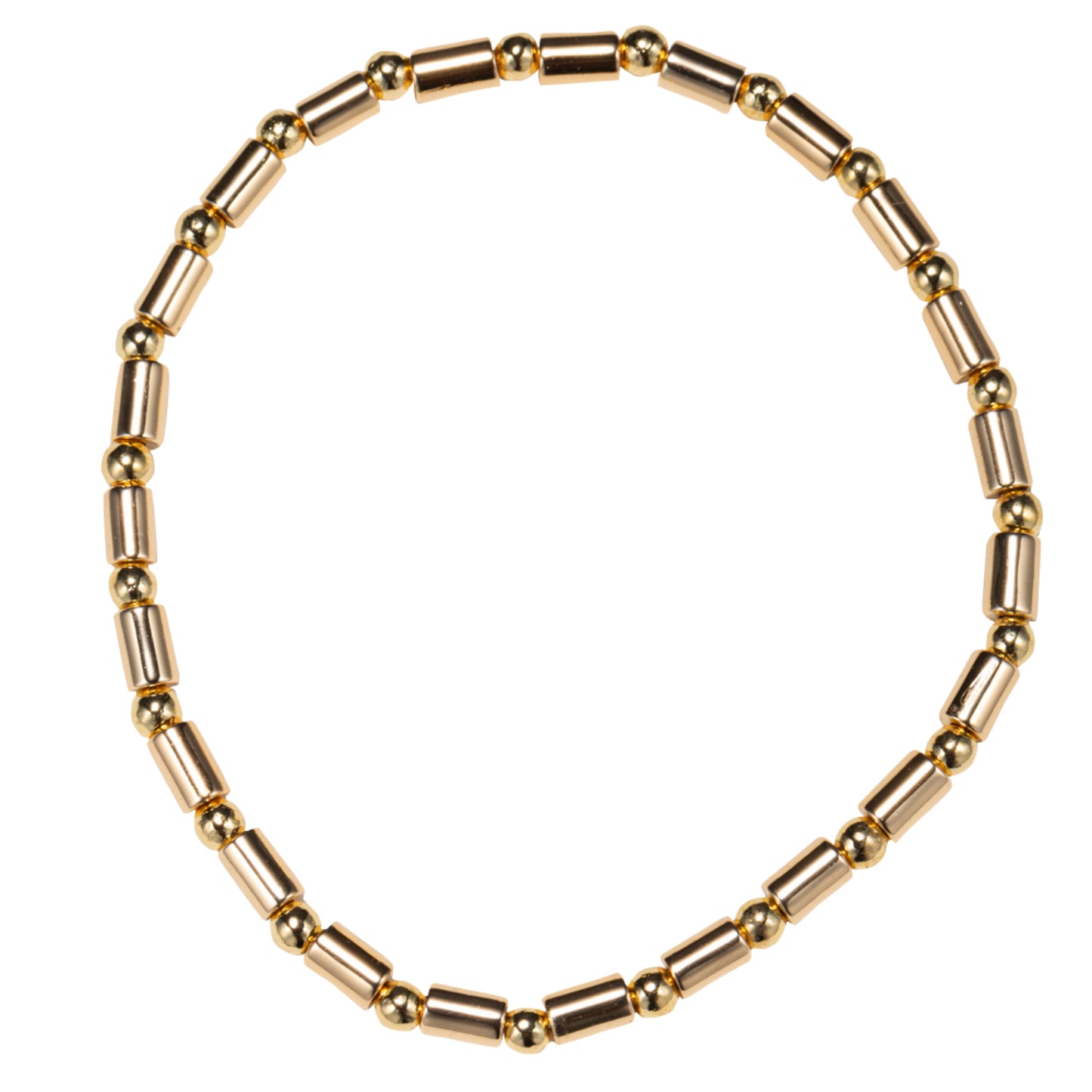 Gold Tubular, Round Beaded Stretch Bracelet