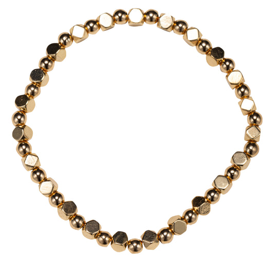 Gold Cube, Round Beaded Stretch Bracelet
