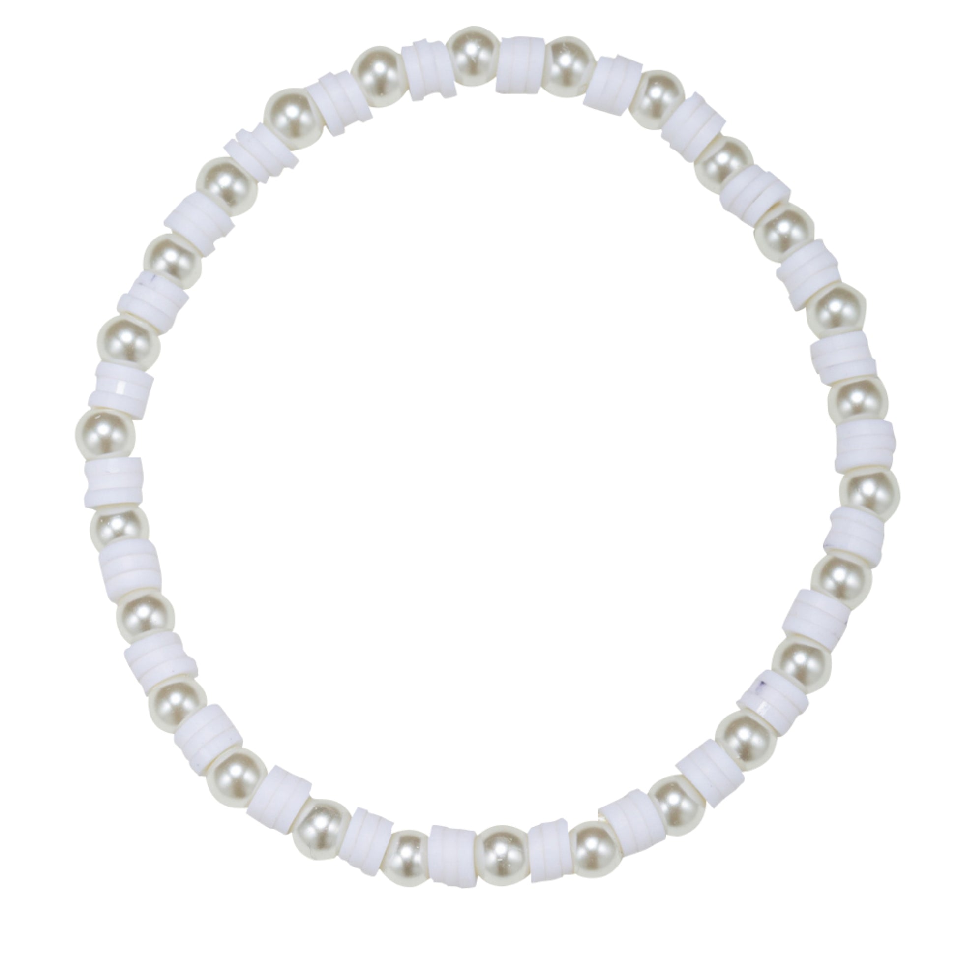 White Pearl, Rubber Beaded Stretch Bracelet