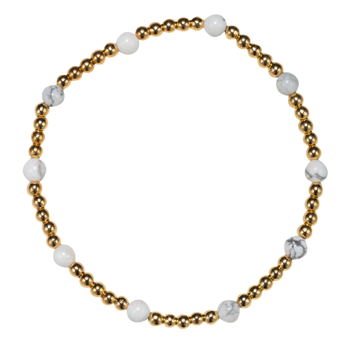 White Howlite, Gold Beaded Stretch Bracelet