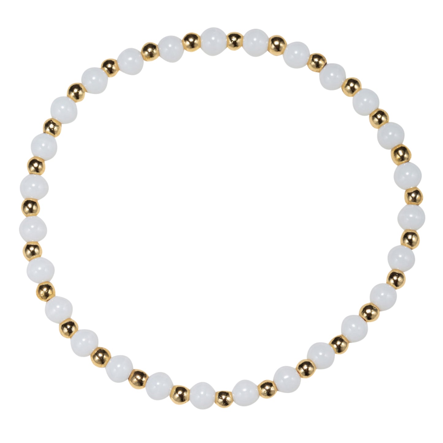 White Round Beaded Stretch Bracelet with Gold Beaded