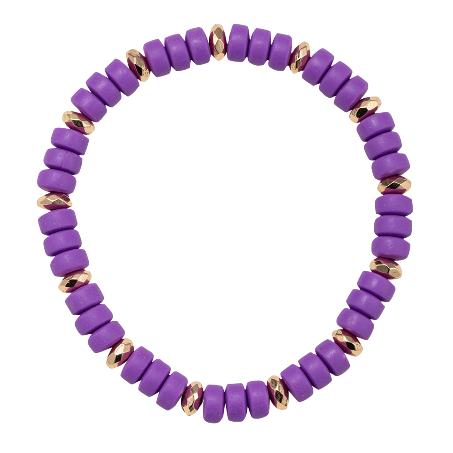 Purple Beaded Stretch Bracelet with Gold Spacers