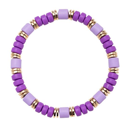 Purple, Lavender Beaded Stretch Bracelet with Gold Spacers