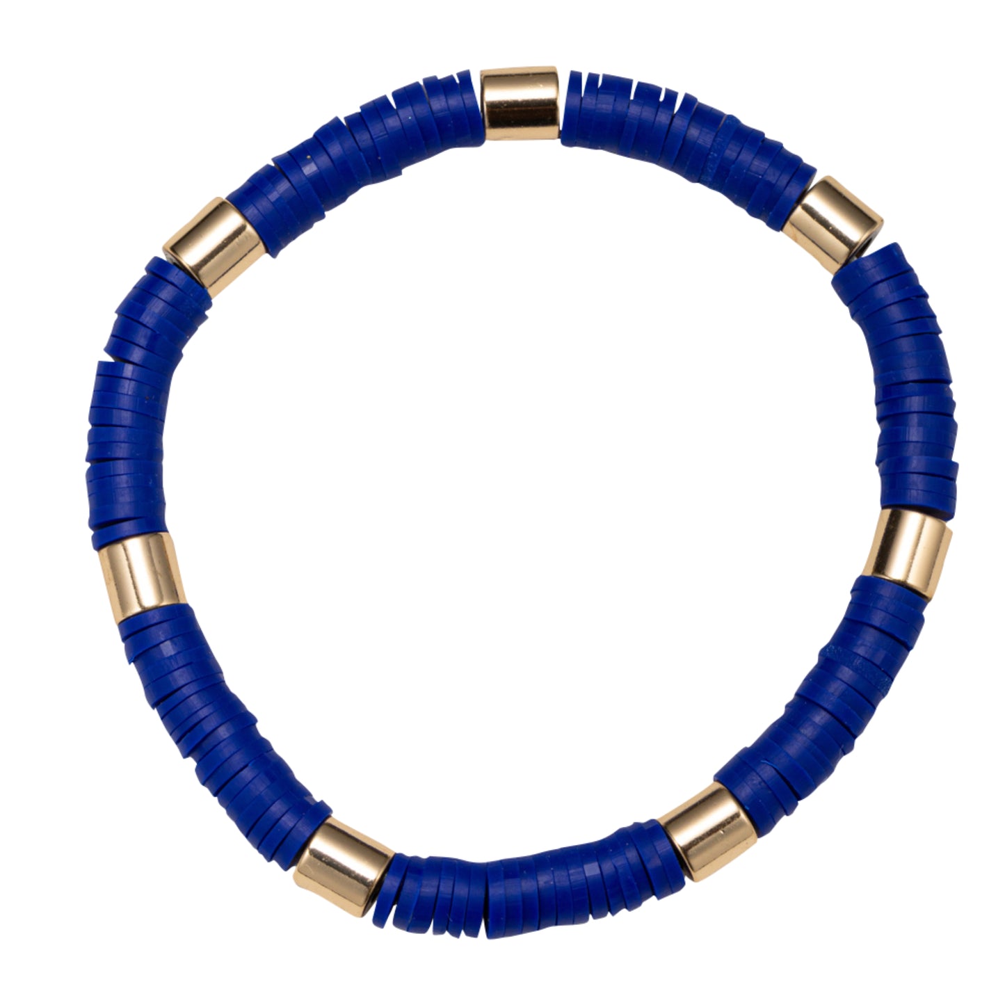 Blue Disk Beaded Stretch Bracelet with Gold Spacers