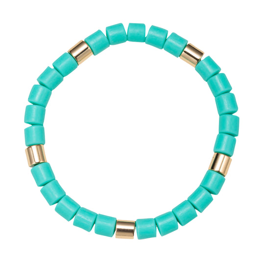Mint Large Beaded Stretch Bracelet with Gold Spacers