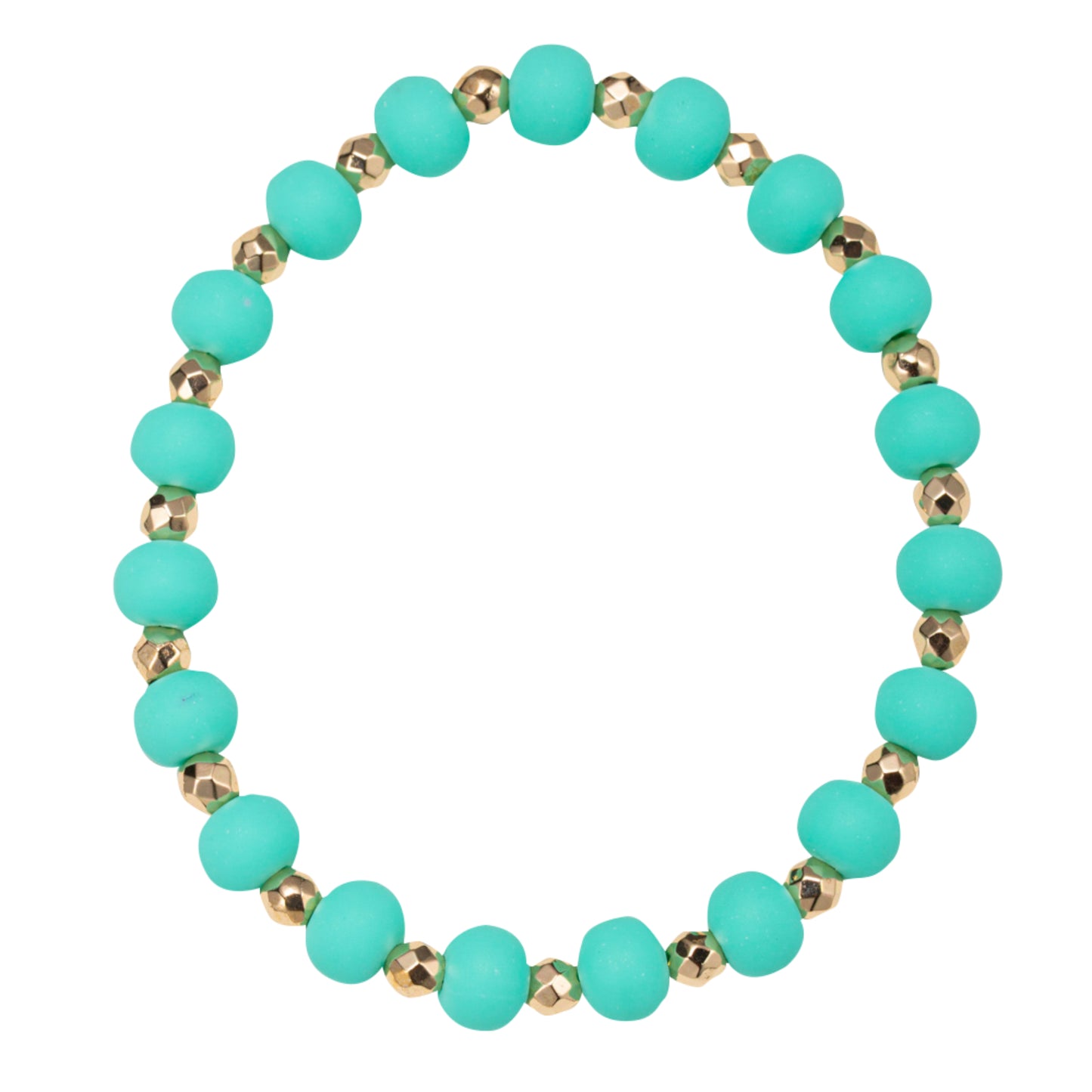 Mint Rubber Ball Beaded Stretch Bracelet with Gold Spacers