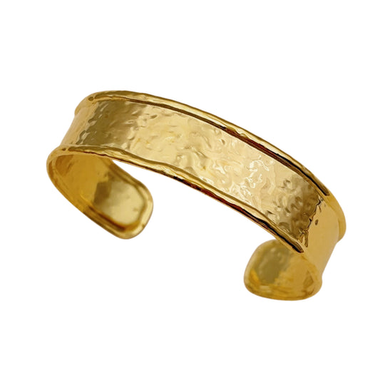 18K Gold Plated Hammered Band Cuff Bracelet with Raised Edges