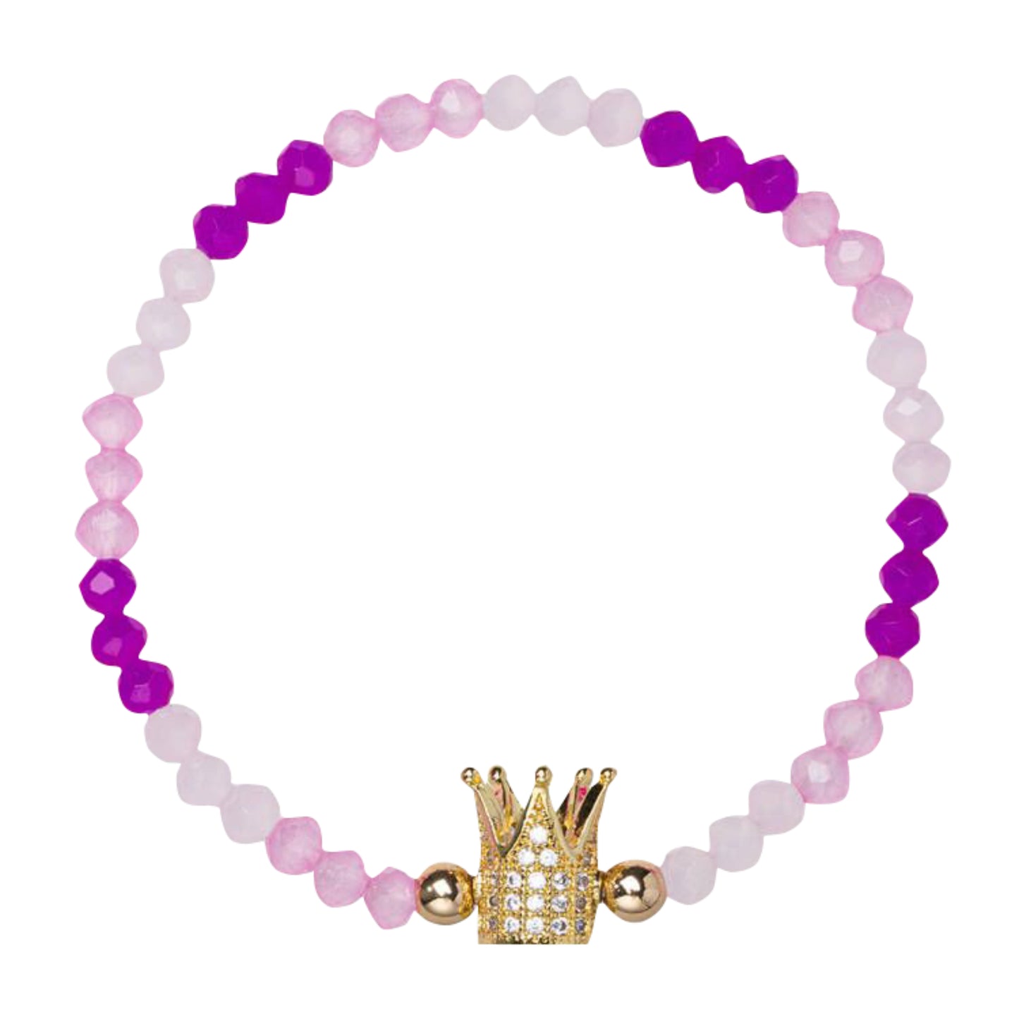 Kids Pink, Light Pink, Fuschia Faceted Beaded Stretch Bracelet with Crown