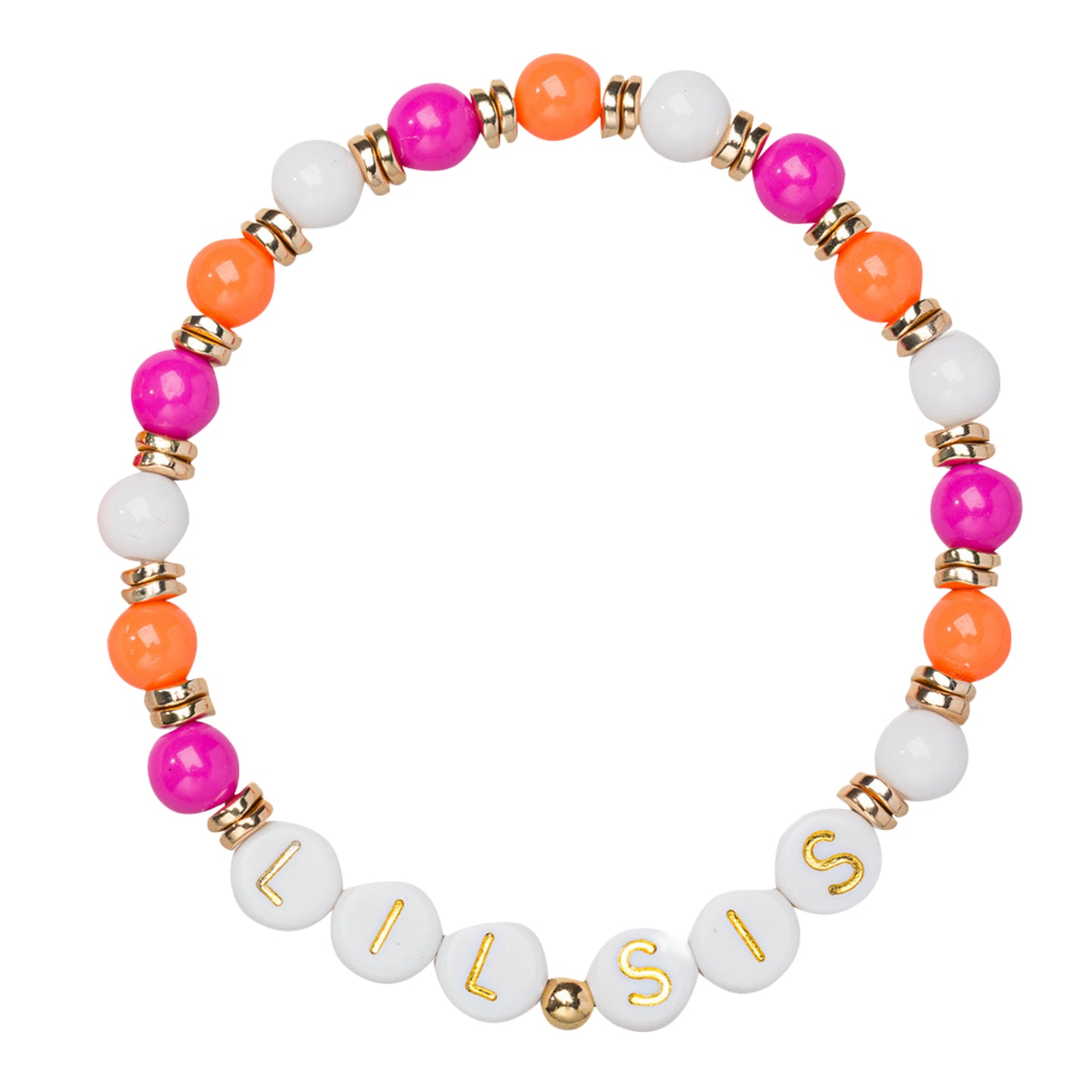 Kids Pink, Orange, White Beaded Stretch Bracelet with "Lil Sis"