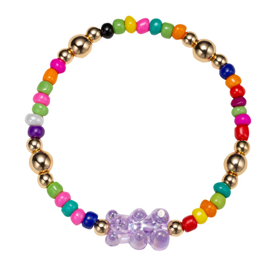 Kids Multi, Gold Seed Bead Beaded Stretch Bracelet with Gummy Bear