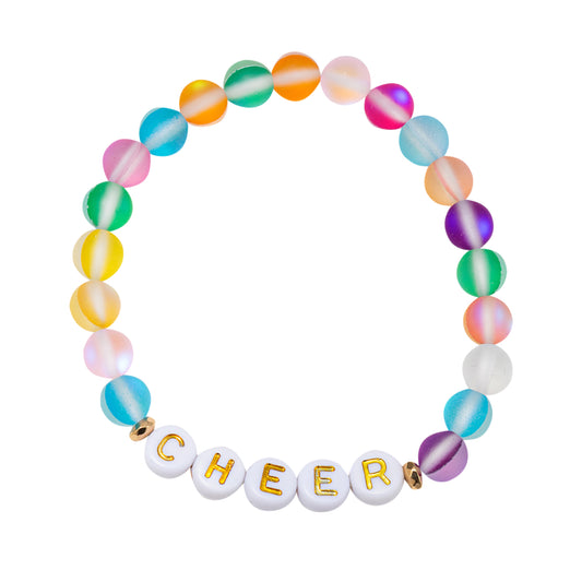 Kids Multi Beaded Stretch Bracelet with "Cheer"