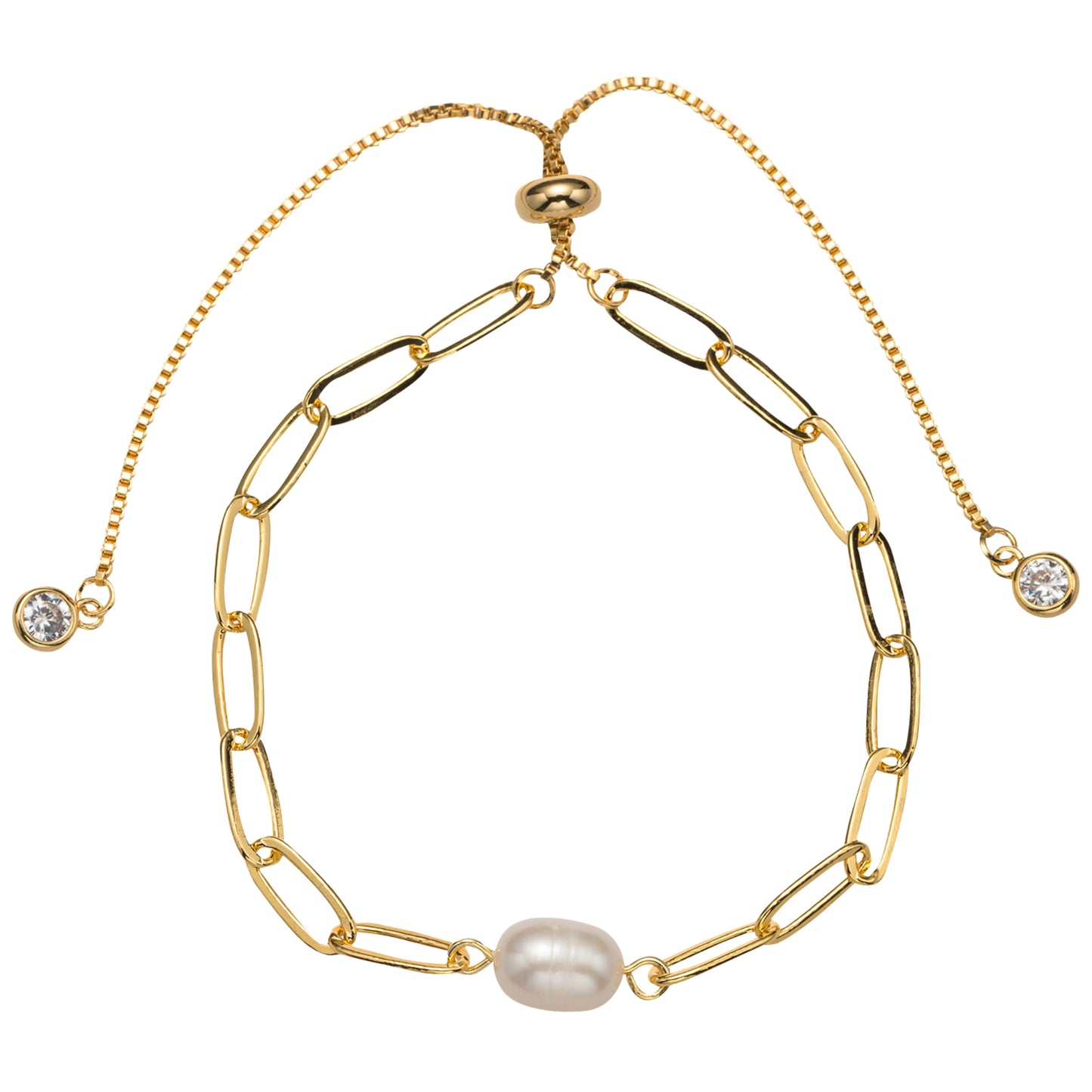 Gold Chain Bracelet with White Single Pearl