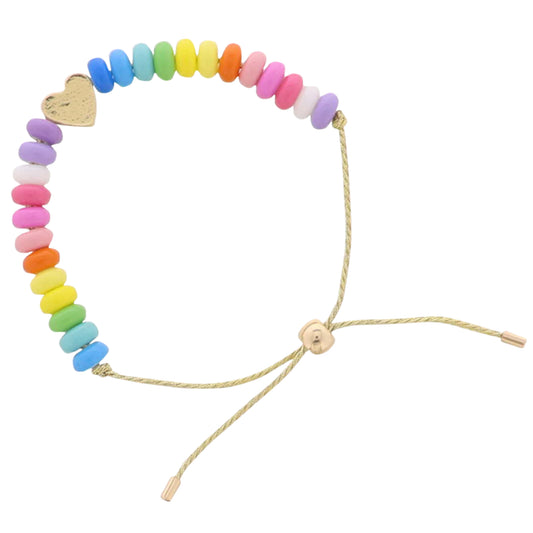 Kids Multi Rondelle Beaded Bracelet with Gold Heart