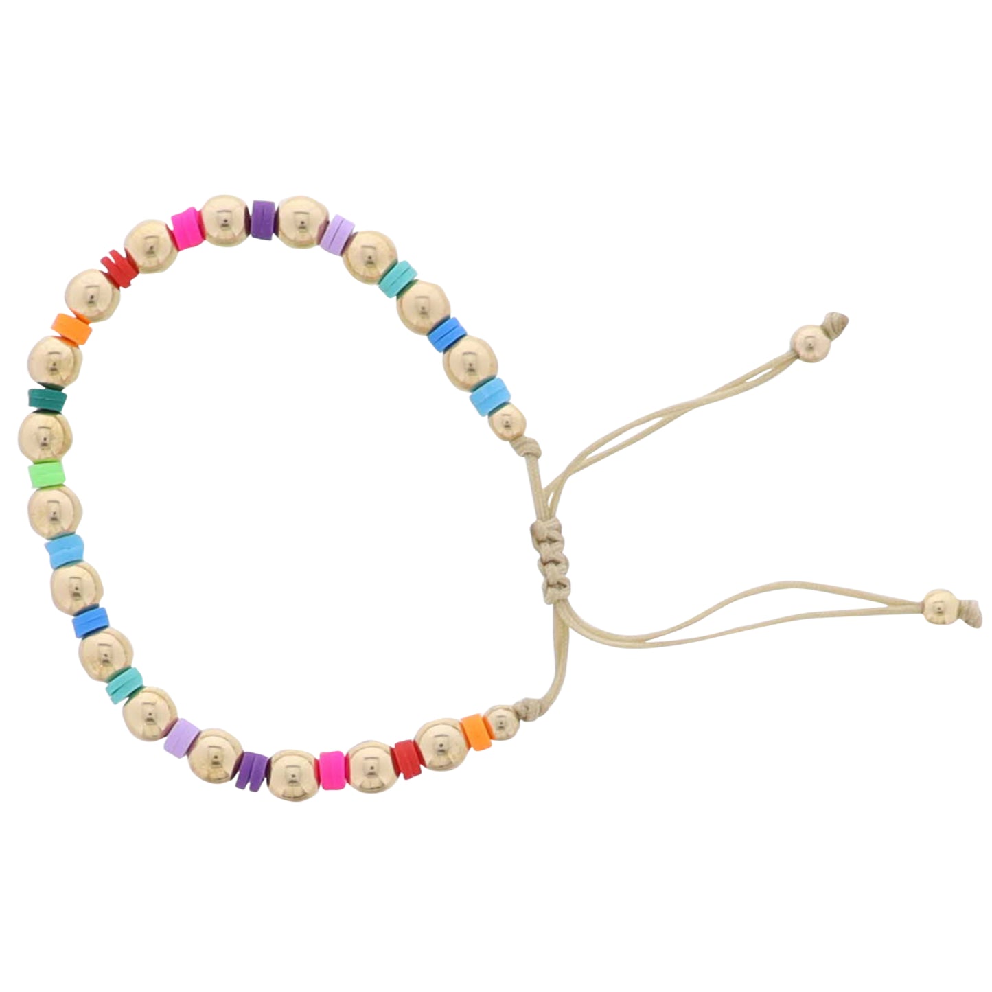 Kids Multi Rubber Disk Beaded Bracelet with Gold Balls
