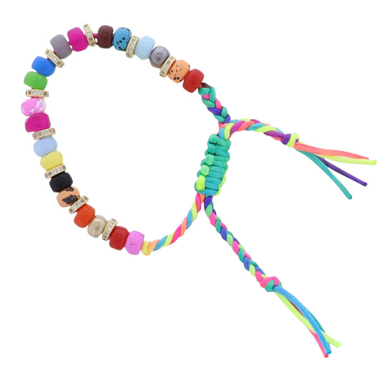 Kids Multi Beaded Bracelet with Rainbow Cord Ties