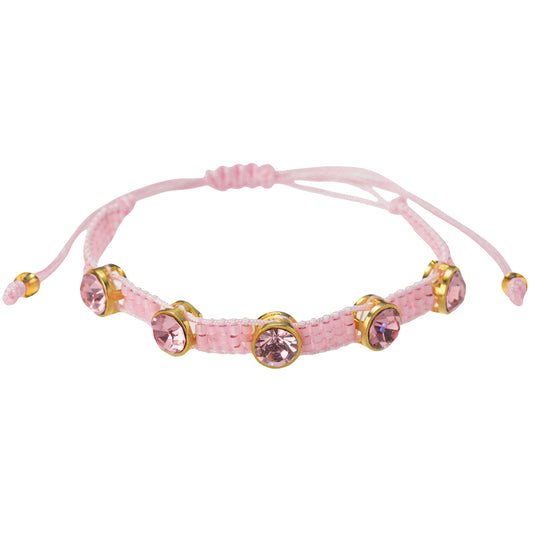 Kids Pink Woven Beaded Bracelet with Pink Crystal Stations