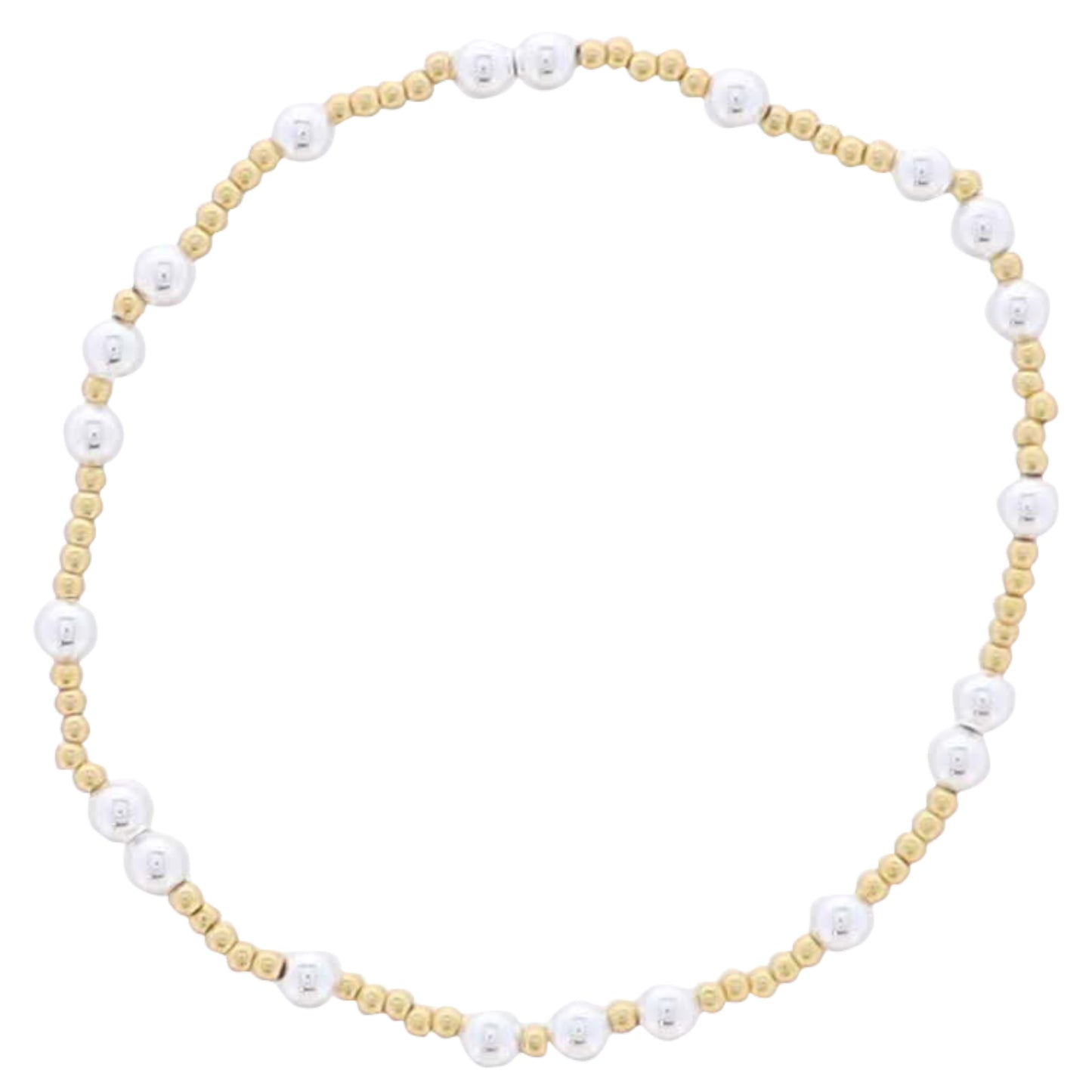 18K Gold Plated Gold, Silver Beaded 2 Silver Pattern Stretch Bracelet