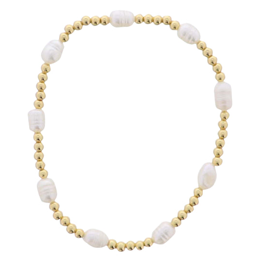 18K Gold Plated Gold, Pearl Beaded Uniform Pattern Stretch Bracelet