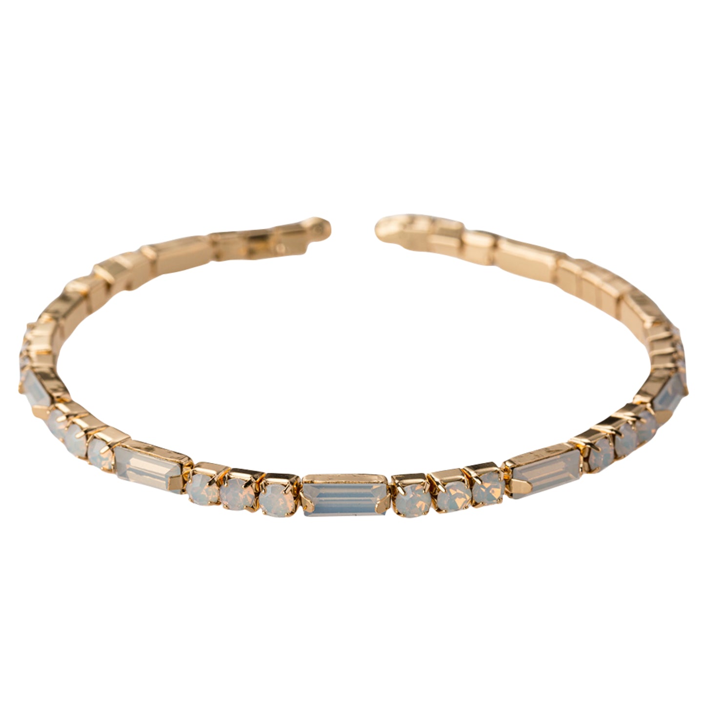 Gold, Opal Crystal Stretch Cuff Bracelet with Opal Rectangle Crystals