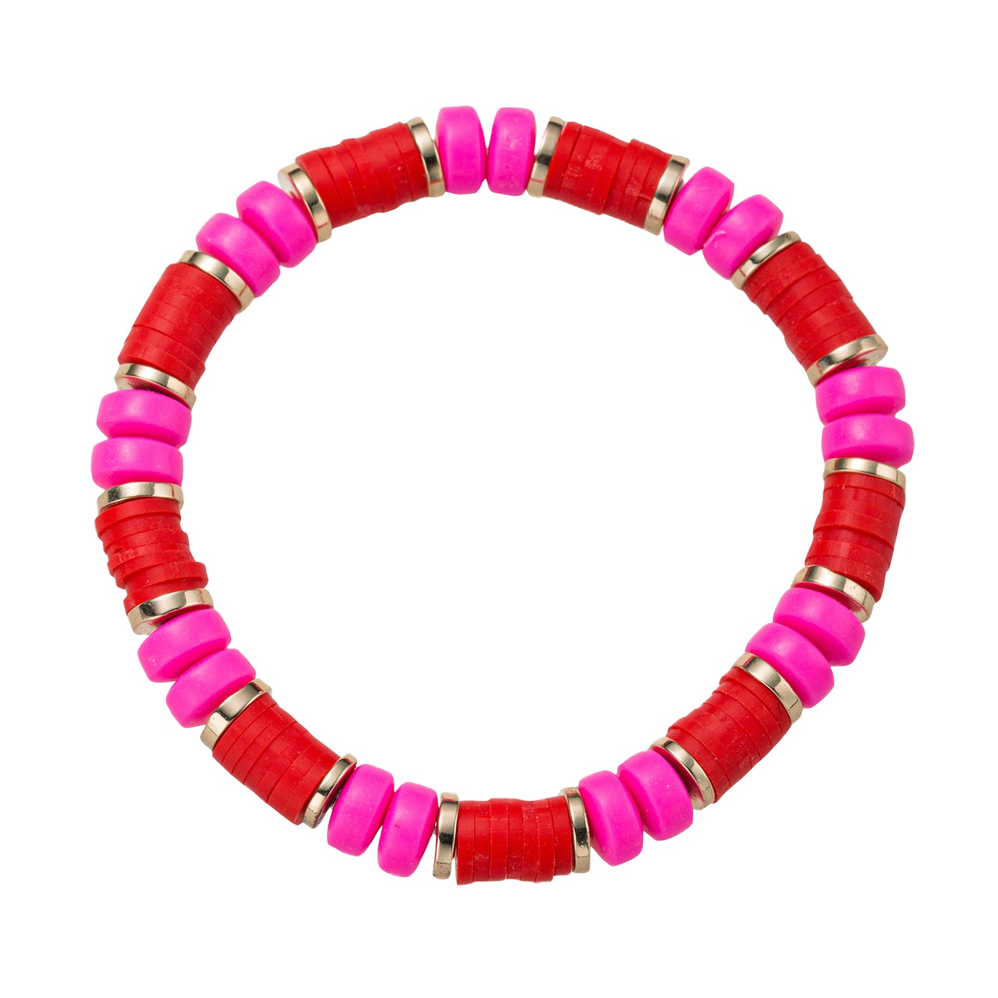 Red, Hot Pink Rubber Beaded Stretch Bracelet