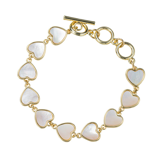 Pearl Heart Link Toggle Bracelet