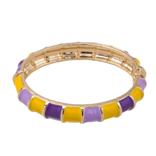 Yellow, Gold, Purple, Lavender Enamel Hinge Bangle Bracelet