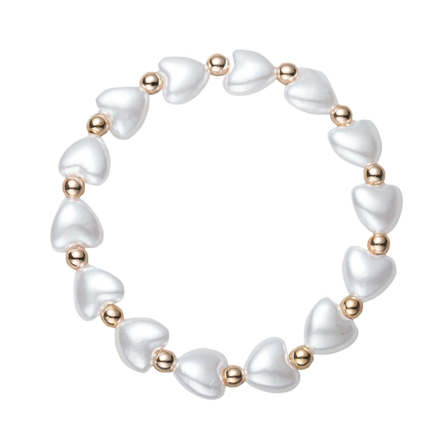 Gold, Pearl Heart Beaded Stretch Bracelet