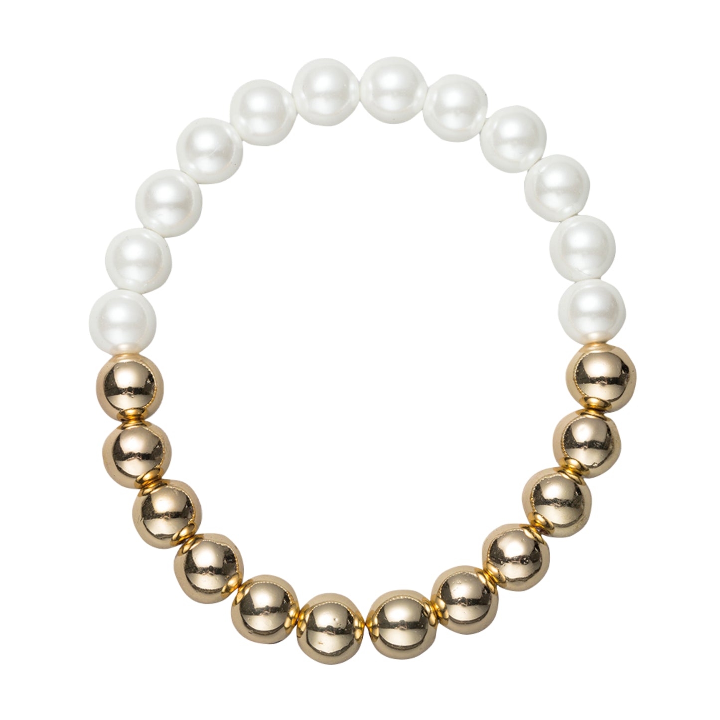 Gold, Pearl Half and Half Beaded Stretch Bracelet