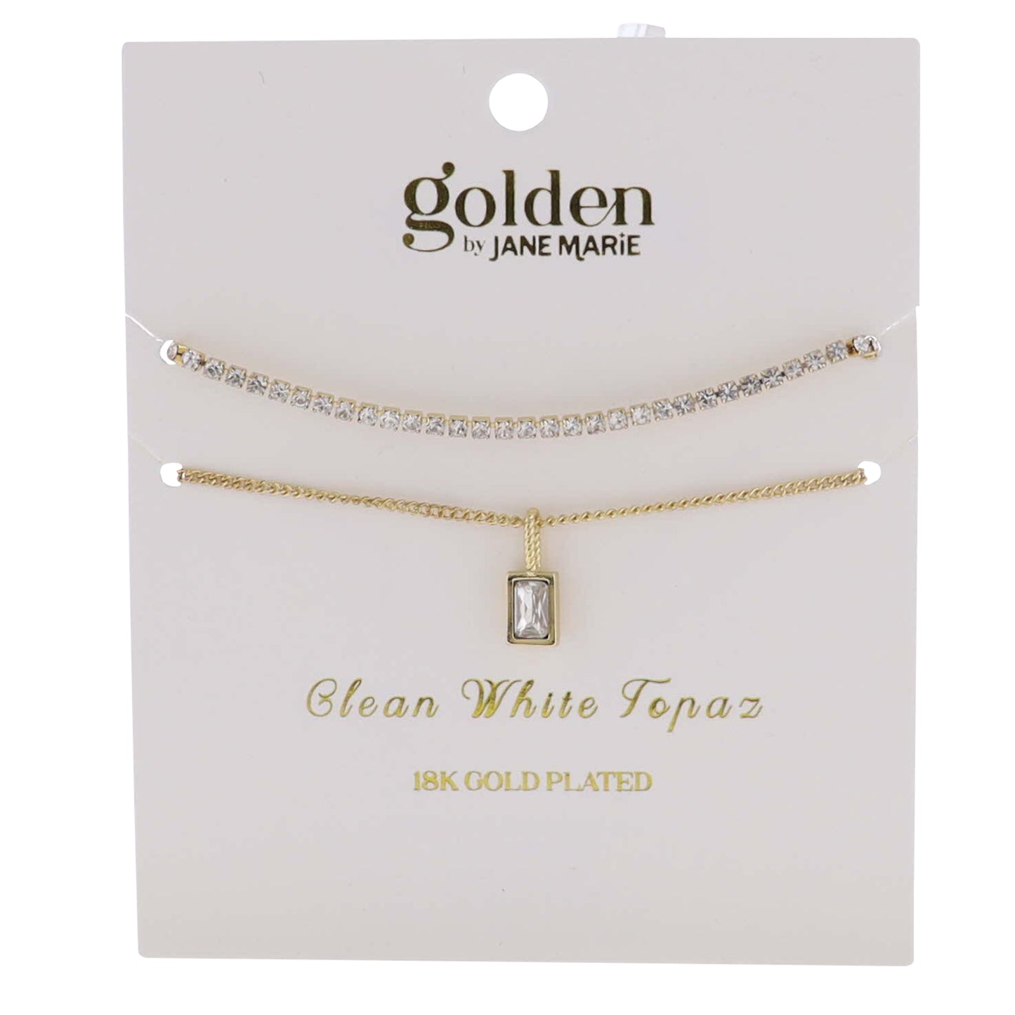 18k Gold Plated Crystal, Link Chain 2 Strand, April Clean White Topaz Pendant Bracelet