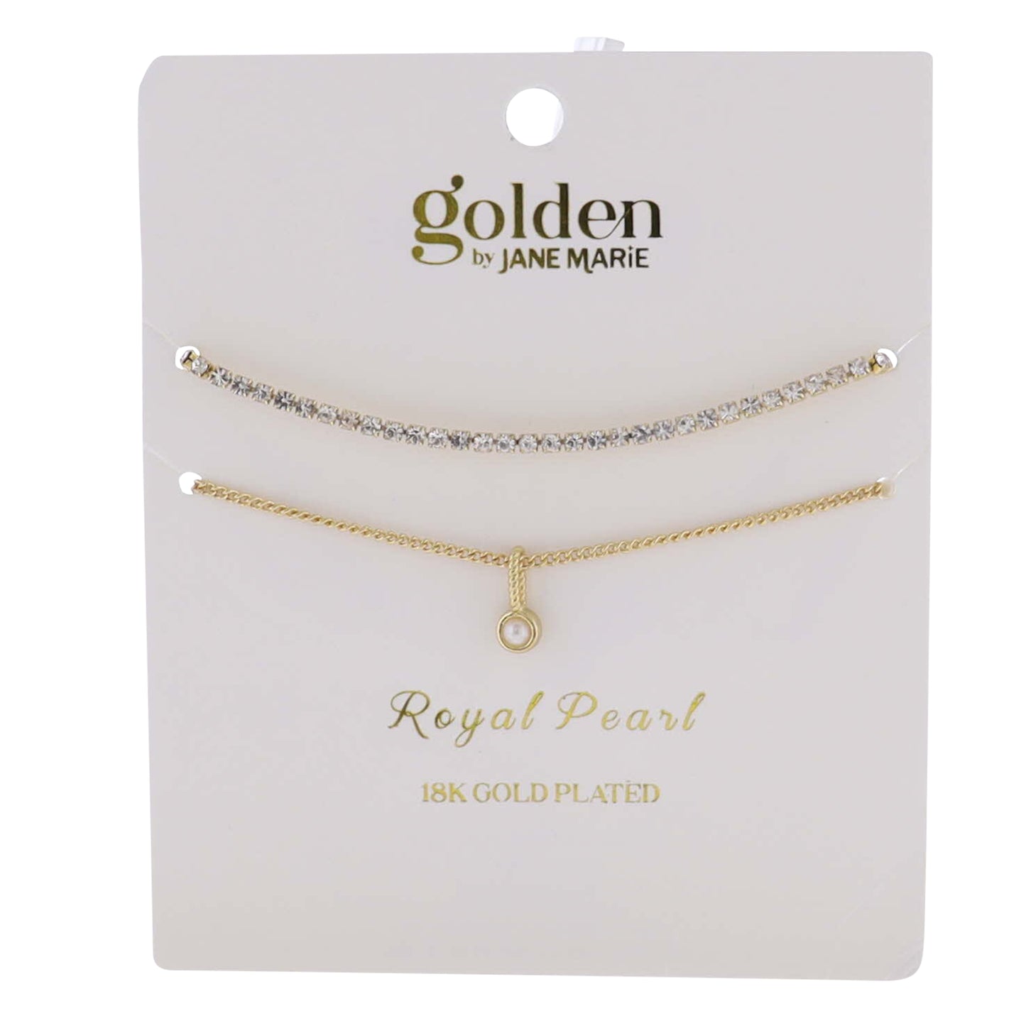18k Gold Plated Crystal, Link Chain 2 Strand, June Royal Pearl Pendant Bracelet