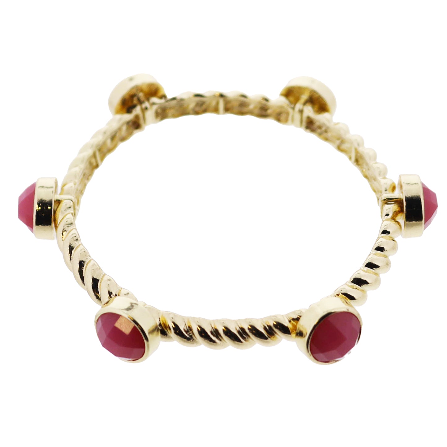 Gold Rope Stretch Bangle Bracelet with Pink Stone Stations