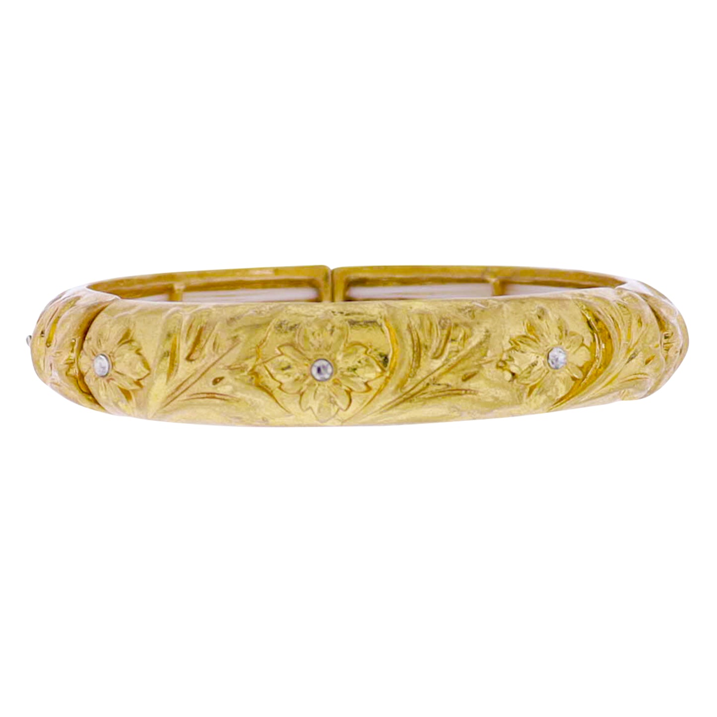 Gold Flower, Leaf Artisan Stretch Bangle Bracelet