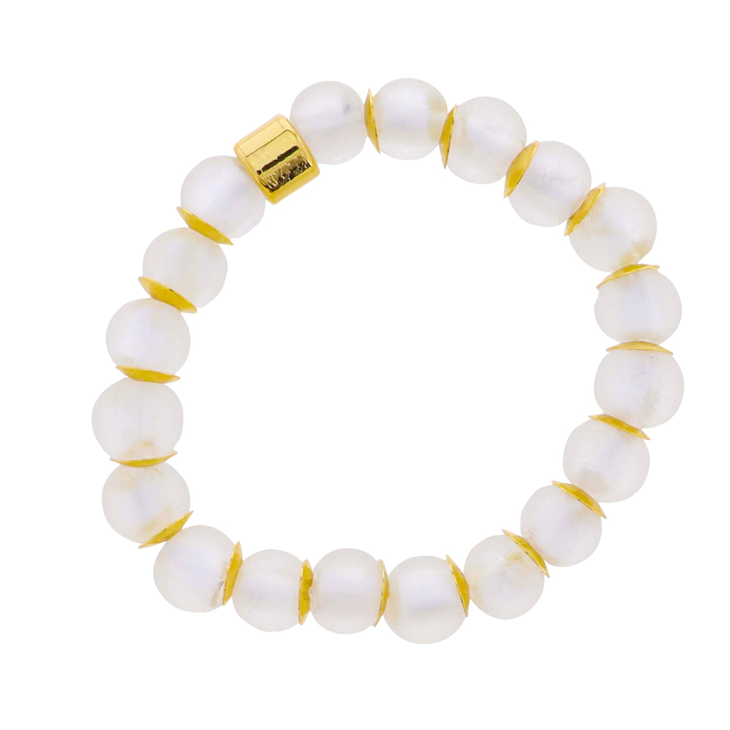 18k Gold Plated Clear Tumbled Glass Beaded Stretch Bracelet with Gold Bar