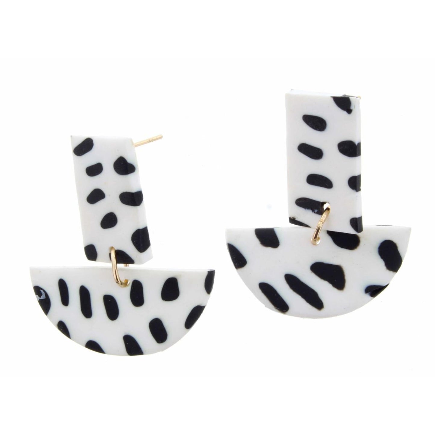 White Abstract Dot Rectangle and Semi-Circle Earring