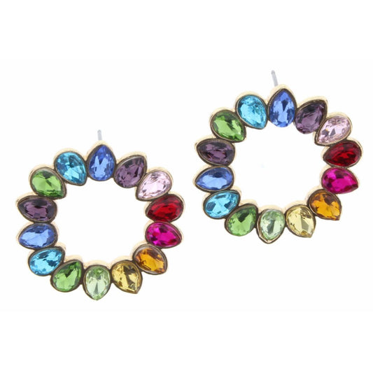 Rainbow Czech Stone Open Circle Earrings