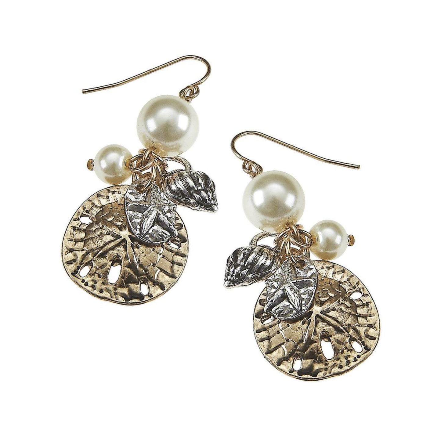 Antique Gold Sand Dollar and Ivory Pearl Cluster Earring