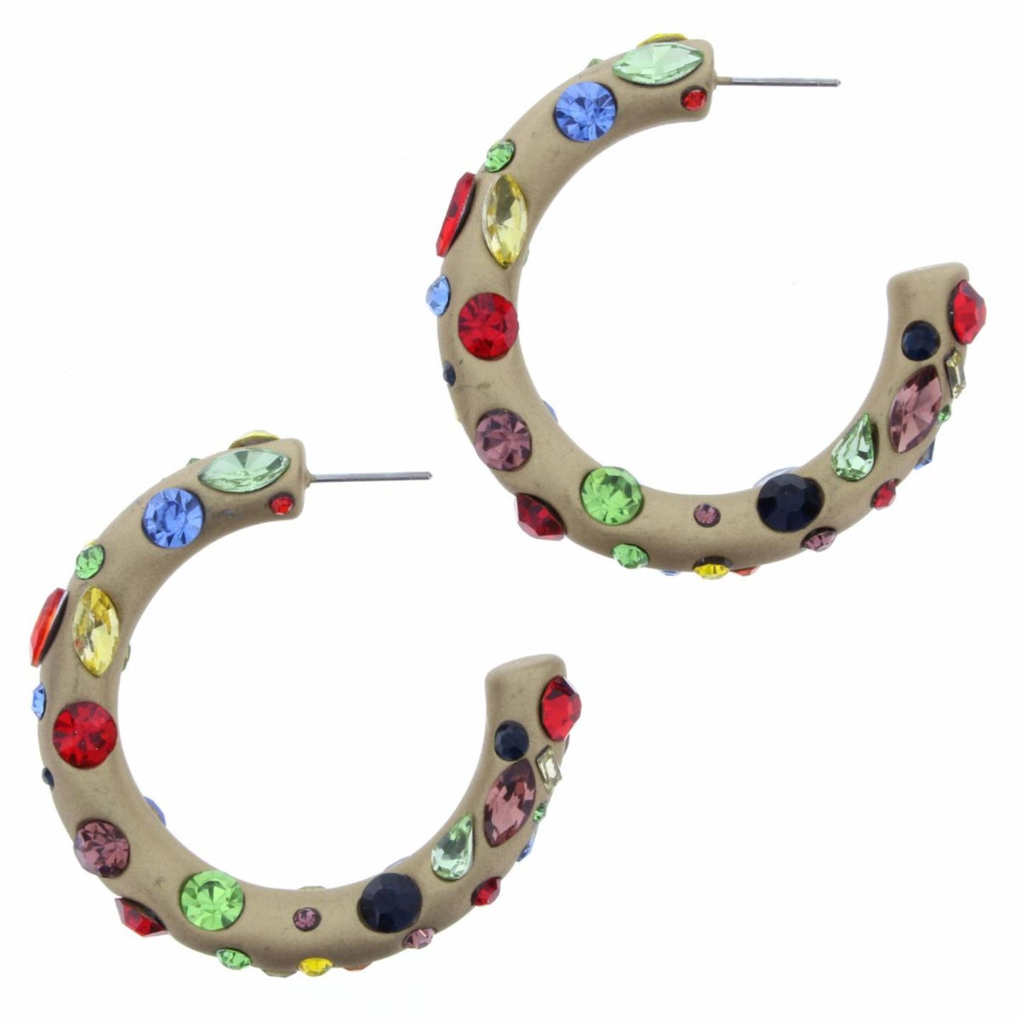 Golden Bronze Hoop with Rainbow Czech Embellishments Earring