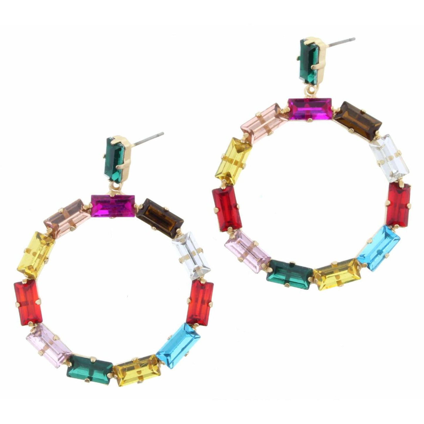 Rectangle Multi Crystal Open Circle Earring
