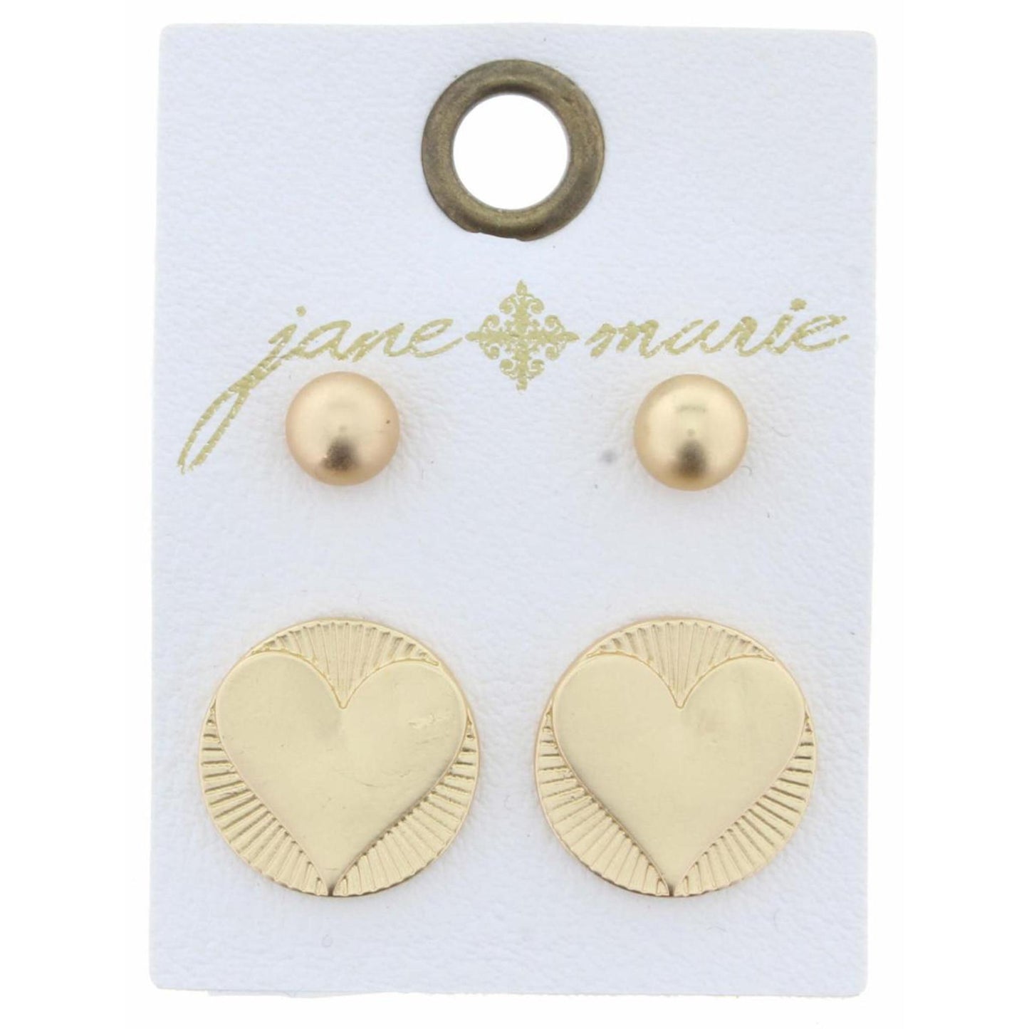 Set of 2, Gold Ball & Heart Circle Earring