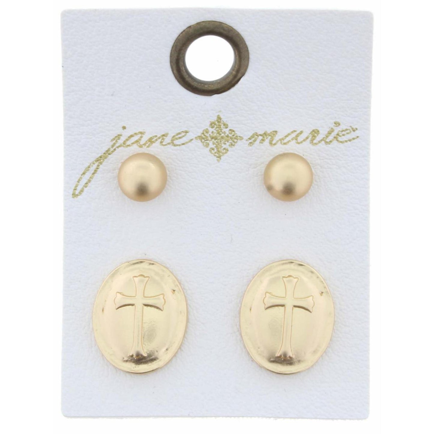 Set of 2, Gold Ball & Cross Oval Earring