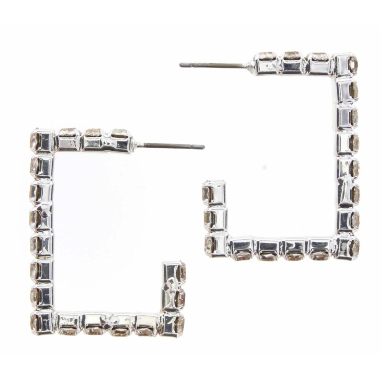 Silver Partial Square with Crystals Earring