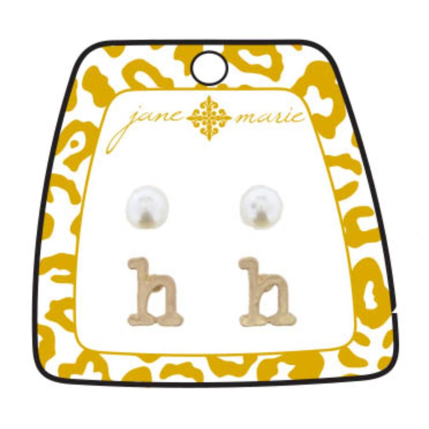Gold "H" Block Initial with Pearl Stud Earring