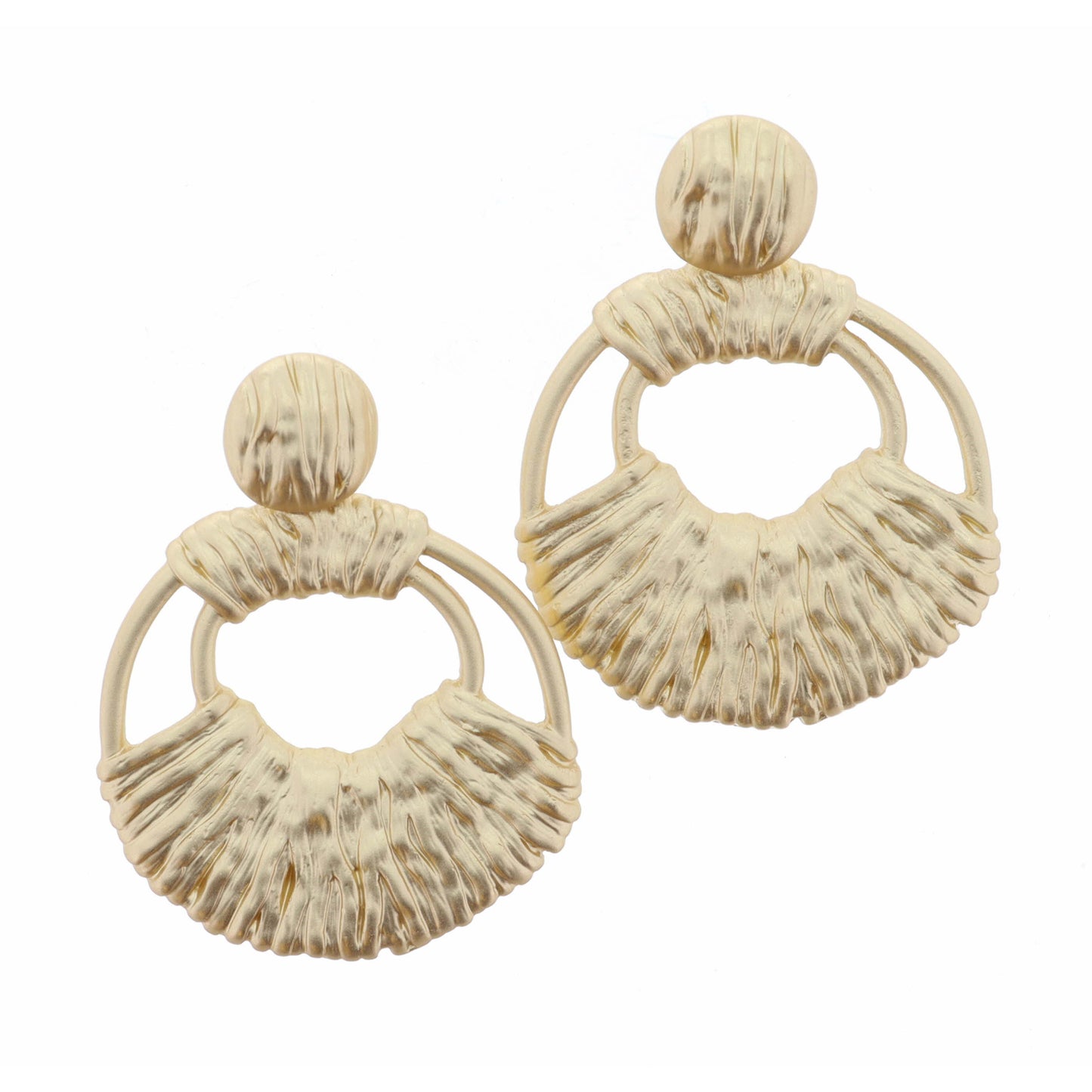 Gold Textured Circle Post, Double Circle with Gold Faux Wrapping Earring